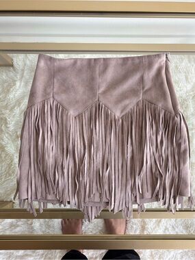 Bebe Mauve Fringe Suede Mini Skirt size 0